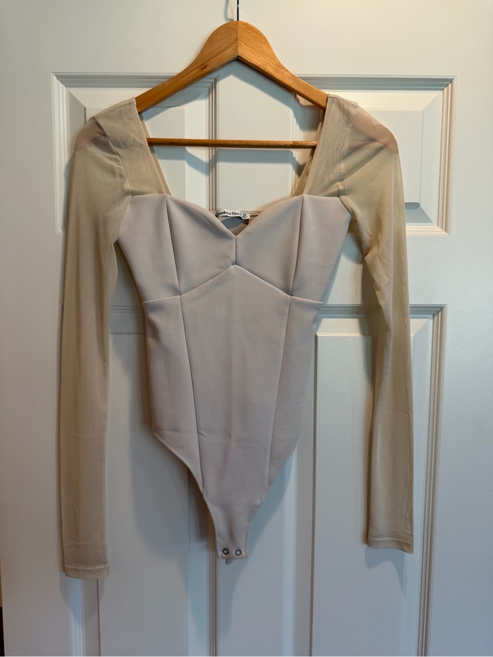 Abercrombie & Fitch Beige Sheer-Sleeve Bodysuit